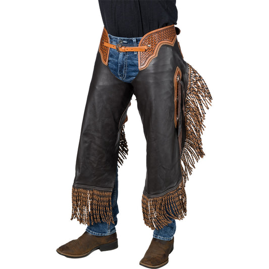 Silver Royal Chocolate Leather Chinks with Twisted Fringe