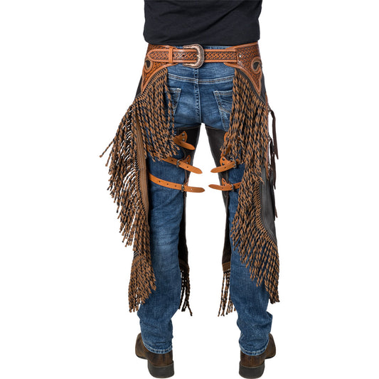 Silver Royal Chocolate Leather Chinks with Twisted Fringe