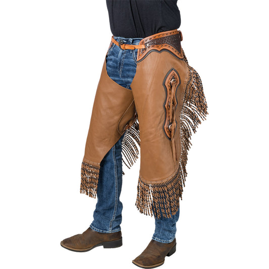 Silver Royal Caramel Leather Chinks with Twisted Fringe