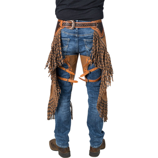 Silver Royal Caramel Leather Chinks with Twisted Fringe