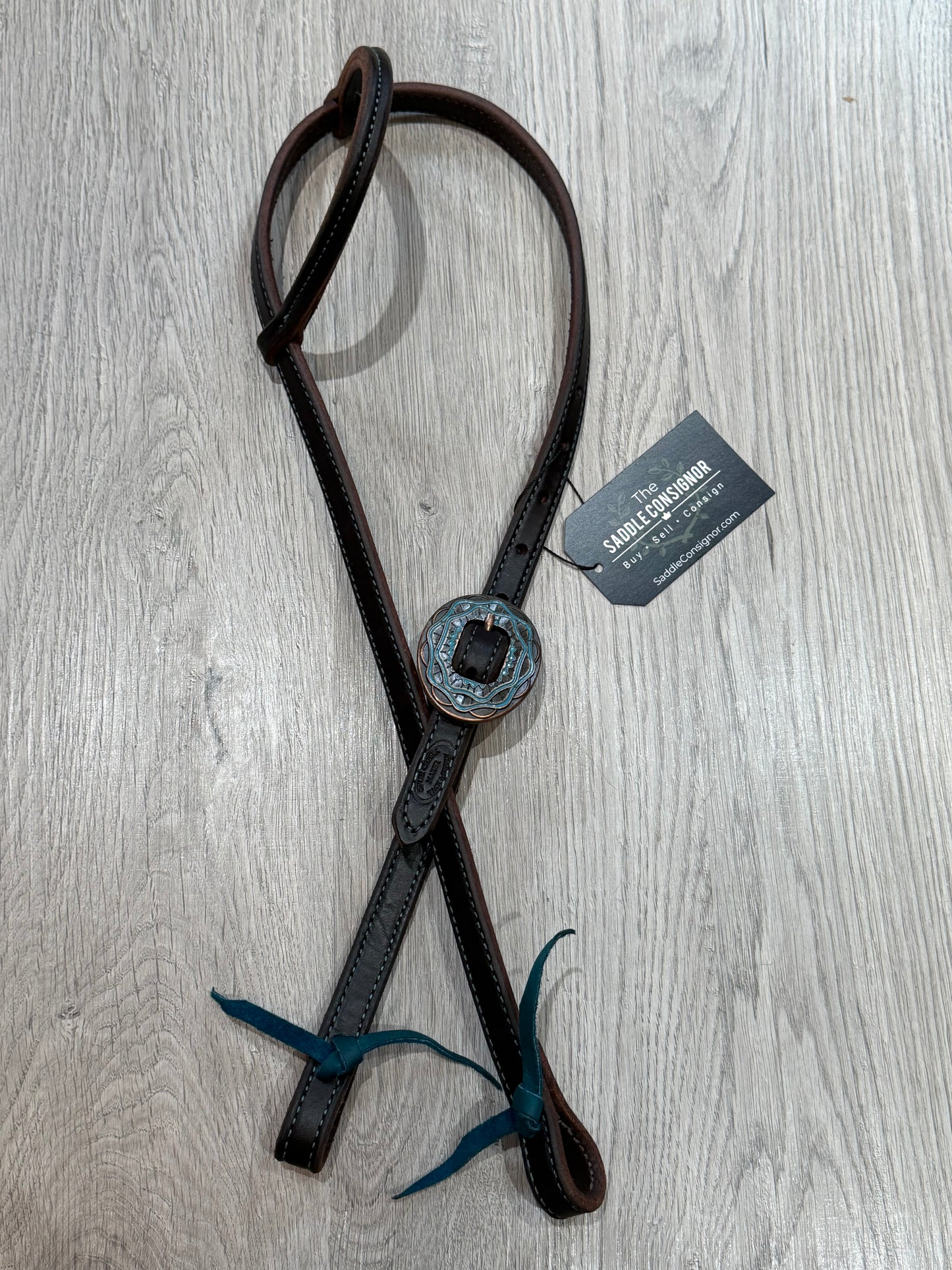 Aztec Oval Copper Turquoise Color Stitch One Ear Headstall– Premium Amish Leather by Spur Creek Tack
