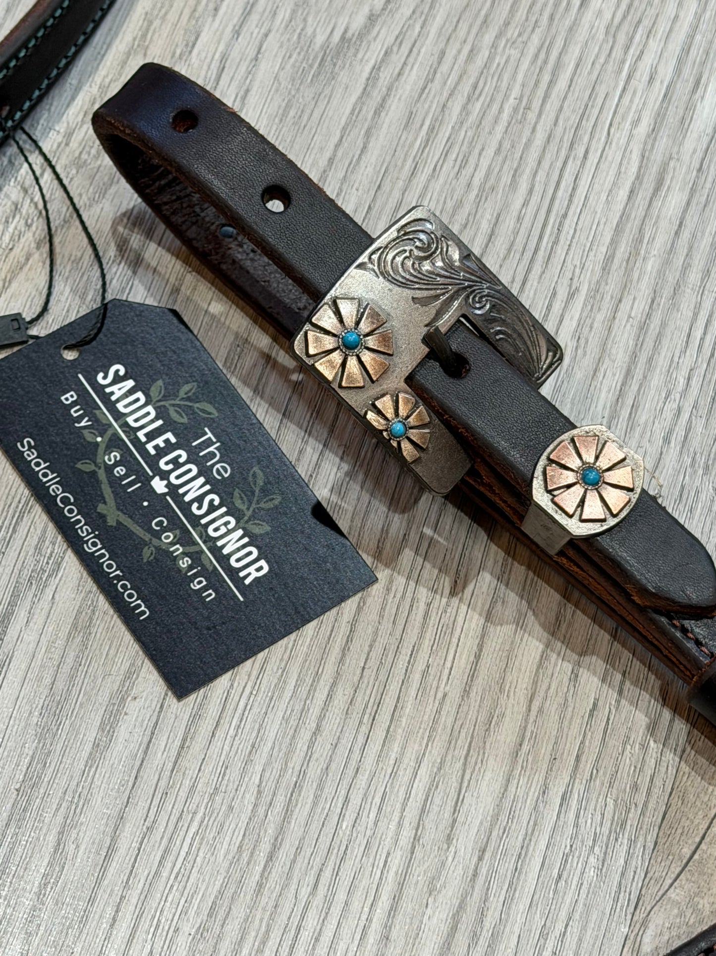 Square Turquoise Cheyenne Buckle Breast Collar – Premium Amish Leather by Spur Creek Tack
