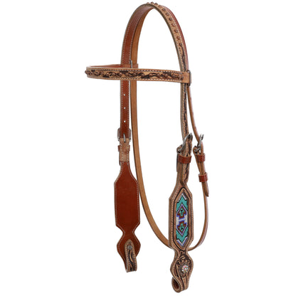 Beaded Turquoise Fringe Browband Headstall and Breastcollar Tack Set