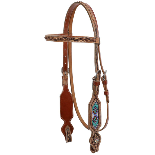 Beaded Turquoise Fringe Browband Headstall and Breastcollar Tack Set