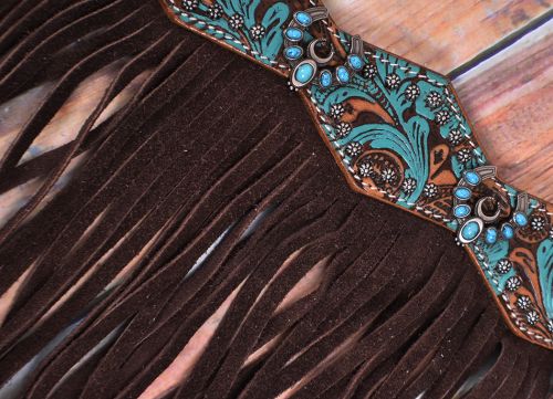 Turquoise/Brown Floral HorseShoe browband headstall and breast collar Tack set