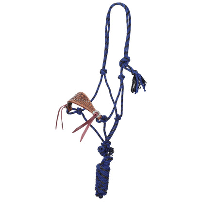 Midnight Canopy Mohair Cowboy Knot Rope Halter with Lead - Blue/Black