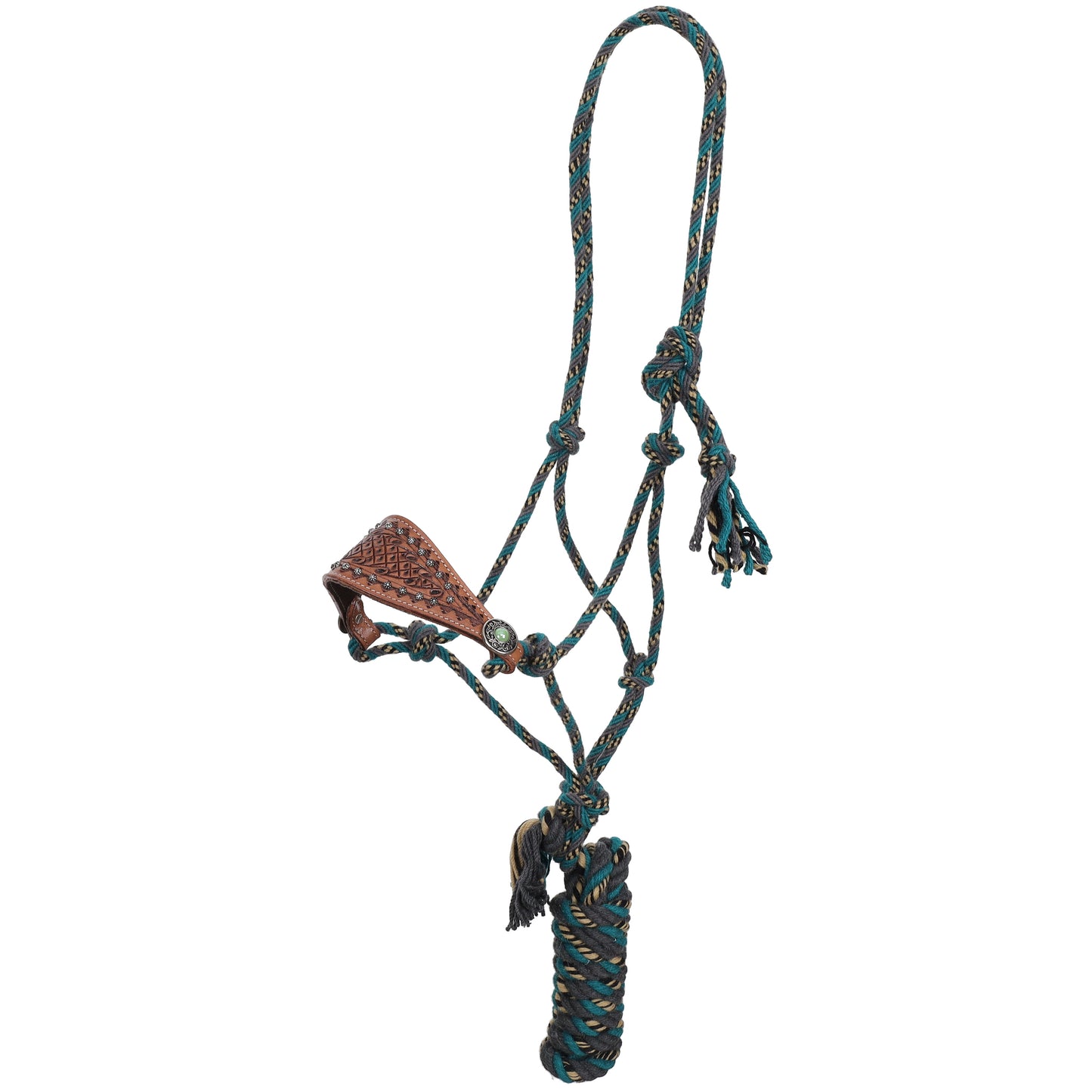 Turquoise Mosaic Mohair Cowboy Knot Rope Halter with Lead