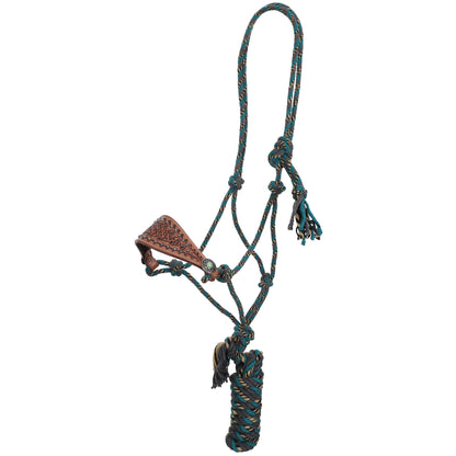 Turquoise Mosaic Mohair Cowboy Knot Rope Halter with Lead