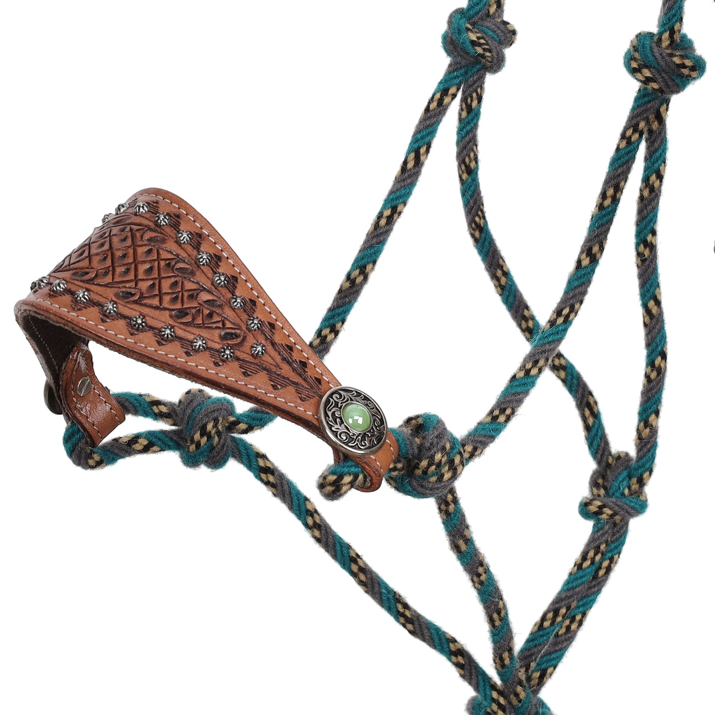 Turquoise Mosaic Mohair Cowboy Knot Rope Halter with Lead