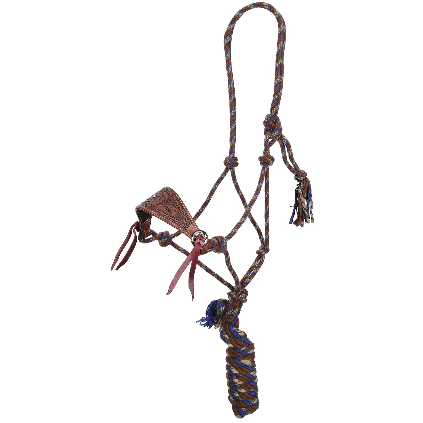 Azure Prairie Mohair Cowboy Knot Rope Halter with Lead Blue/Brown