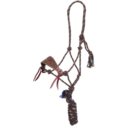 Azure Prairie Mohair Cowboy Knot Rope Halter with Lead Blue/Brown