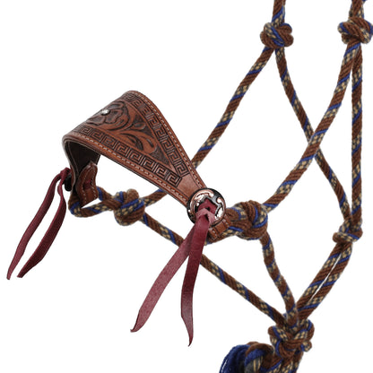 Azure Prairie Mohair Cowboy Knot Rope Halter with Lead Blue/Brown