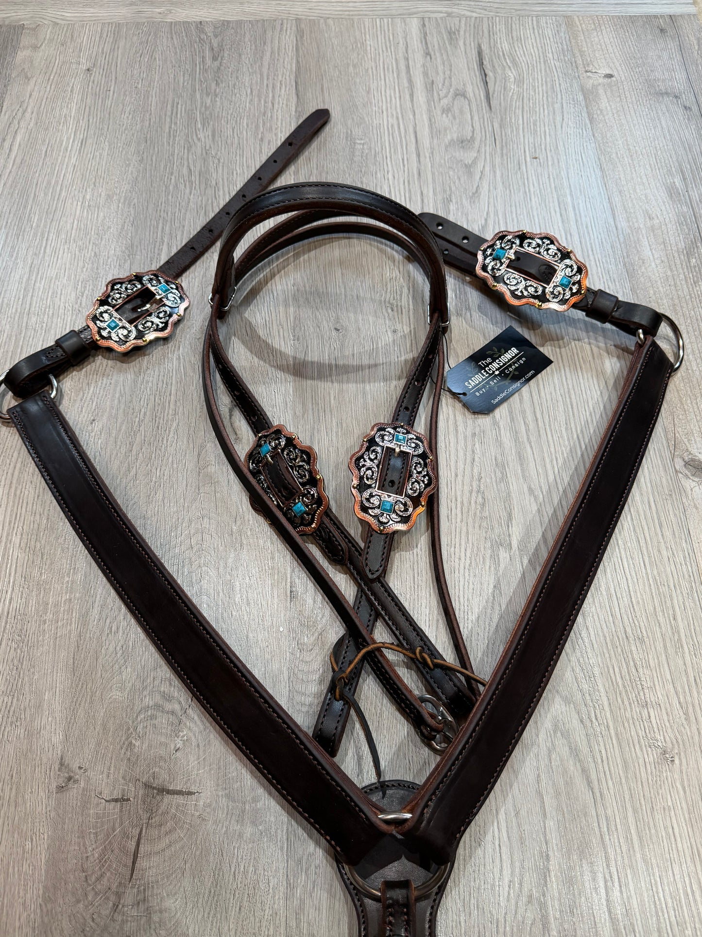 Scalloped Oval Turquoise Breast Collar – Premium Amish Leather by Spur Creek Tack