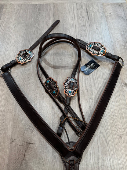 Scalloped Oval Turquoise Breast Collar – Premium Amish Leather by Spur Creek Tack