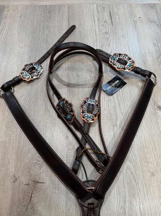Scalloped Oval Turquoise Breast Collar – Premium Amish Leather by Spur Creek Tack