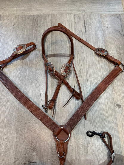 Copper Oval Turquoise Browband Headstall– Premium Amish Leather by Spur Creek Tack