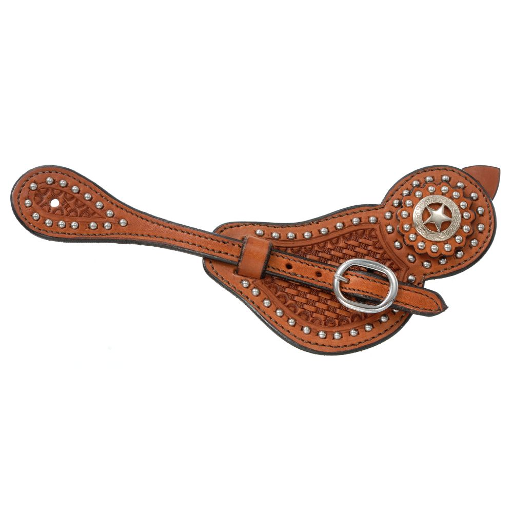 Royal King Lined Cowhide Spur Straps with Basket Tooling