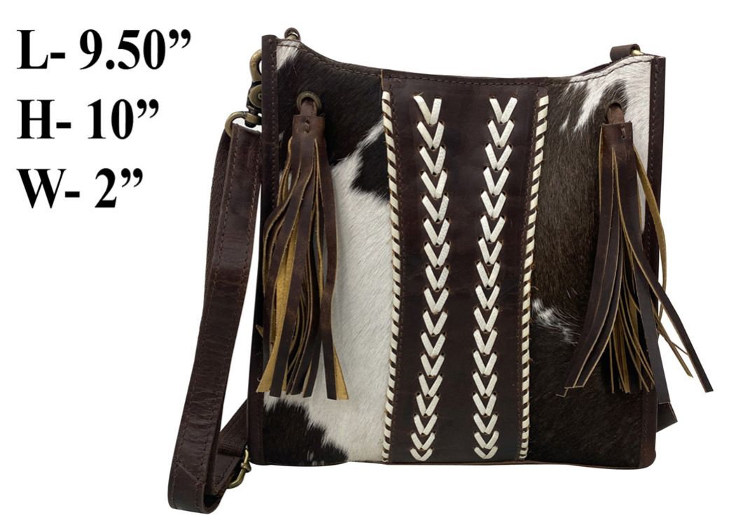 Klassy Cowgirl Hair on Cowhide Leather Conceal Carry Crossbody Bag 9.5"x10"x2"