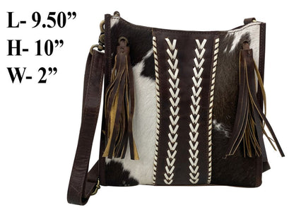 Klassy Cowgirl Hair on Cowhide Leather Conceal Carry Crossbody Bag 9.5"x10"x2"