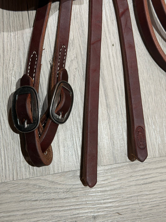 Premium 8' x 5/8" Jeremiah Watt Quick Change Oiled Harness Leather Split Reins Latigo Burgundy Color