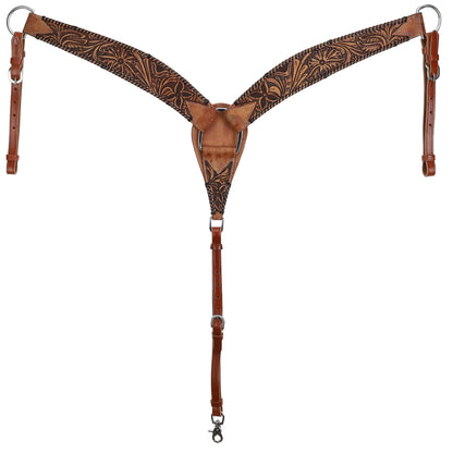 Medium Oil Meadows Tooled One Ear Headstall and Breastcollar Tack Set