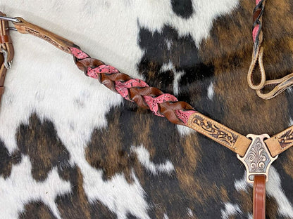 Pink Miracle Braid One Ear Headstall and Breastcollar Tack Set
