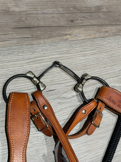 Clinton Anderson Snaffle Bit & Mecate Reins, Med. oil Tory Leather Headstall