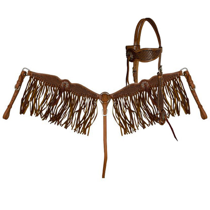Fringe & Basket Weave Browband Headstall and Breastcollar Tack Set