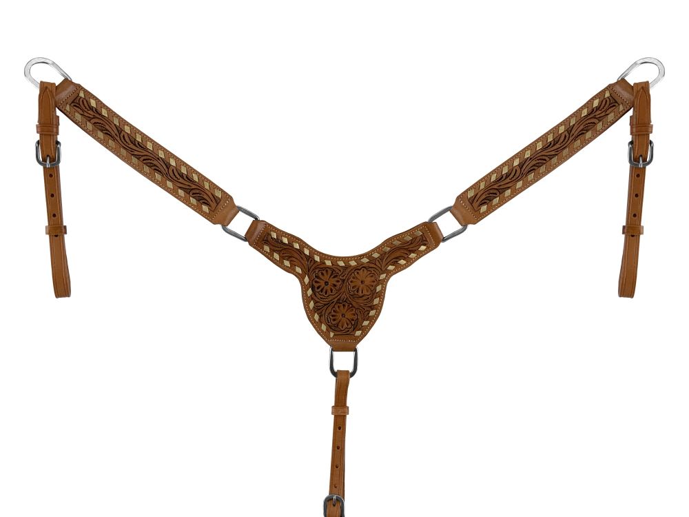 Floral Rawhide Buckstitch Gladiator Style Browband Headstall and Breastcollar Tack Set