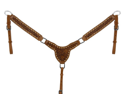 Floral Rawhide Buckstitch Gladiator Style Browband Headstall and Breastcollar Tack Set