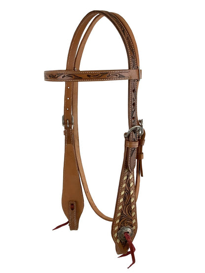 Floral Rawhide Buckstitch Gladiator Style Browband Headstall and Breastcollar Tack Set