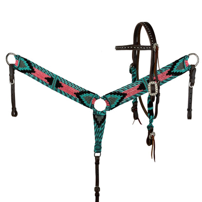 Showman Sangria Corded Mohair Browband Headstall, Breast Collar, Reins Tack Set