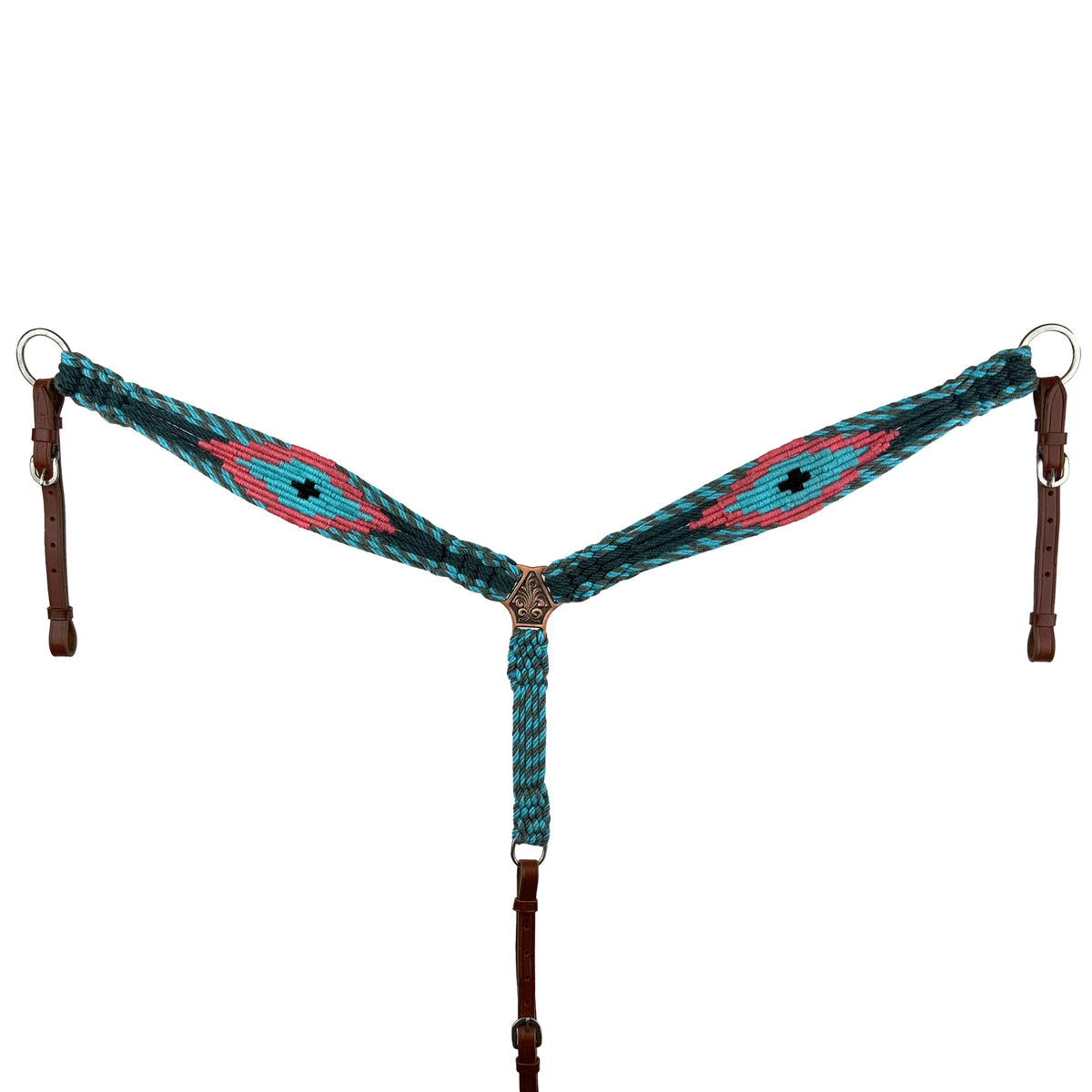 Tropical Mohair Browband Headstall and Breastcollar Tack Set - Teal/Coral