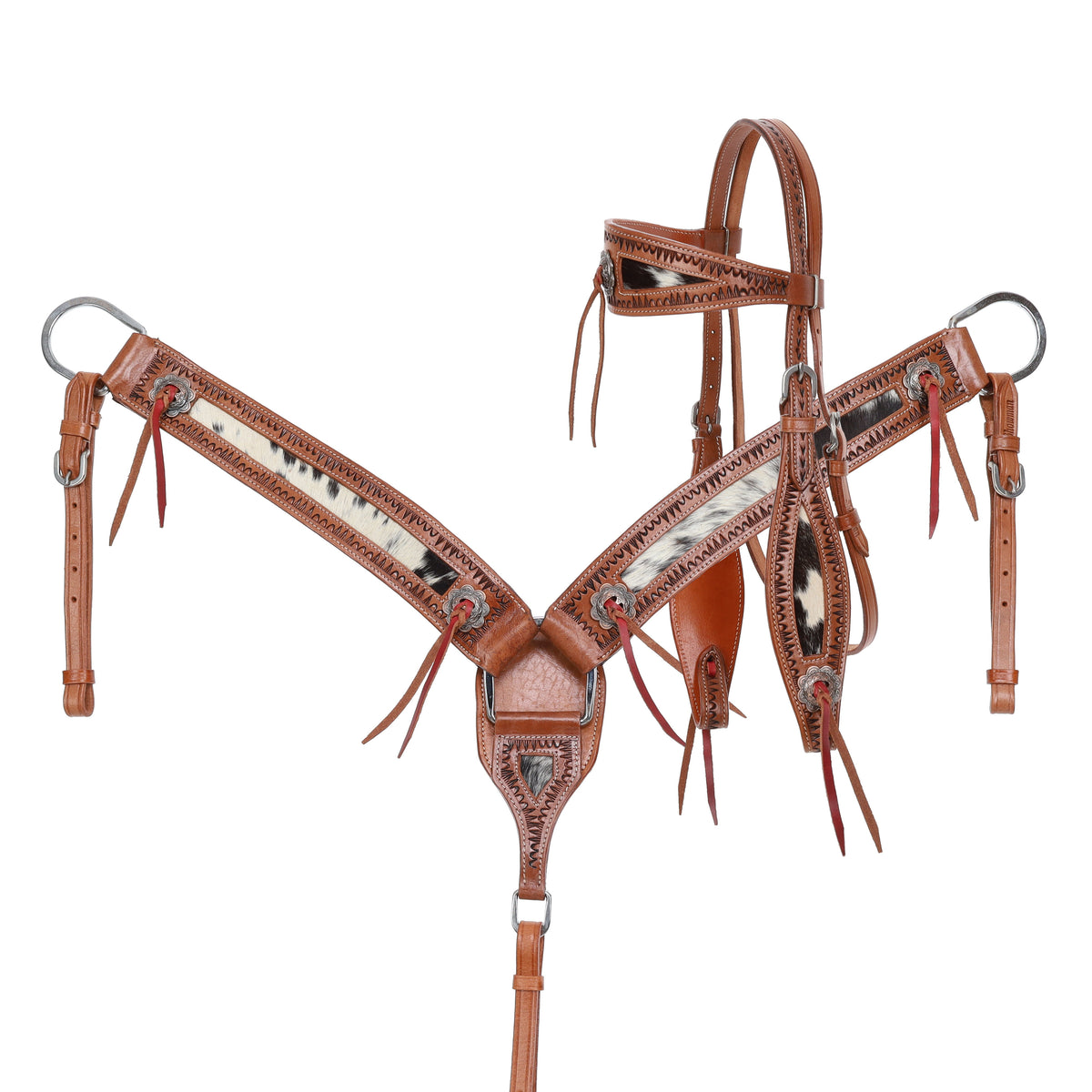 Cattle Drive Cowhide Inlay Headstall and Breastcollar  Tack Set