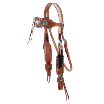 Showman Leather Lily Browband Headstall, Breast Collar, Reins Tack Set