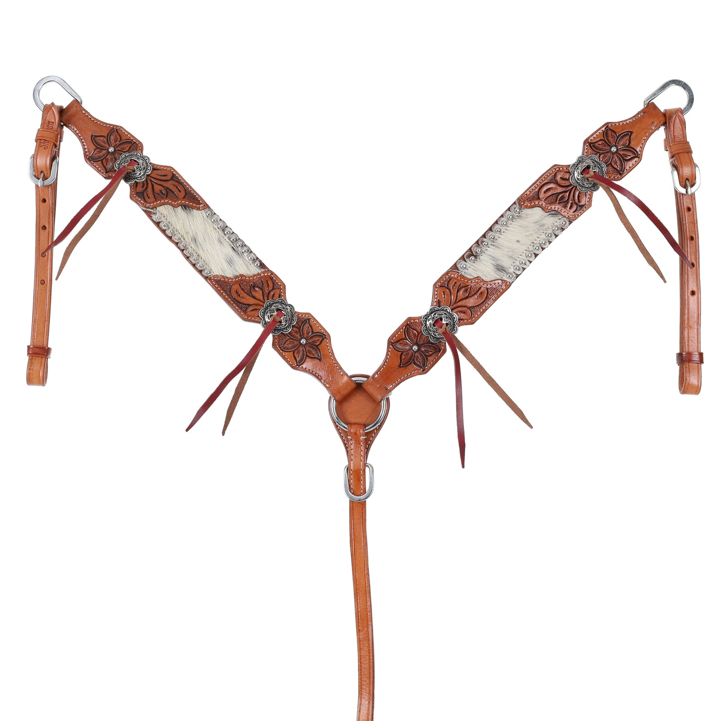 Showman Leather Lily Browband Headstall, Breast Collar, Reins Tack Set