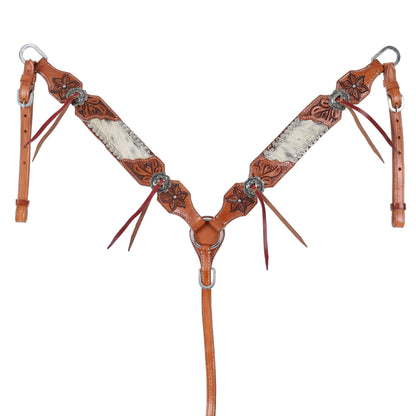 Showman Leather Lily Browband Headstall, Breast Collar, Reins Tack Set