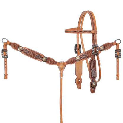 Showman Stitch & Weave Arrow Browband Headstall, Breast Collar, Reins Tack Set