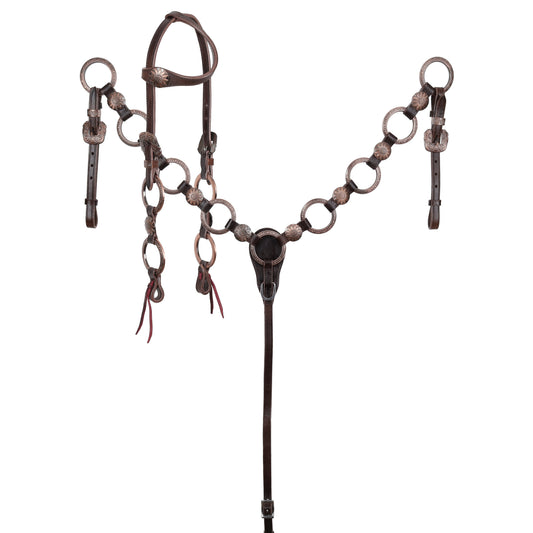 Sunflower Ring Copper Dark Oil One Ear Headstall and Breastcollar Tack Set
