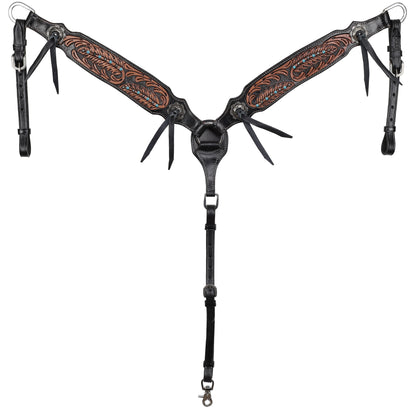 Showman Dark Oil Midnight Wing Browband Headstall, Breast Collar, Reins Tack Set