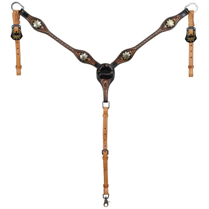 Showman Antique Sterling Floral Browband Headstall, Breast Collar, Reins Tack Set