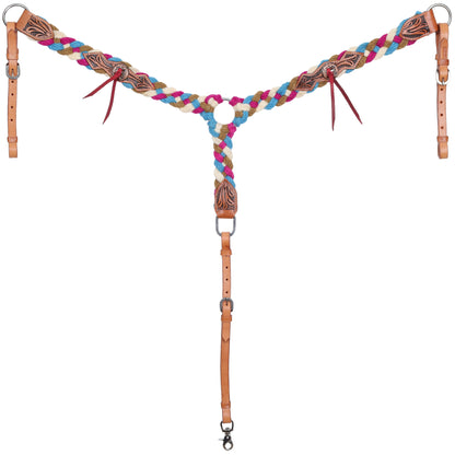 Sage Skies Mohair One Ear Headstall and Breastcollar Tack Set - Pink, White, Blue, Tan