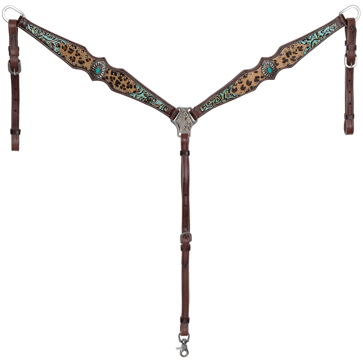 Teal Leopard Luxe One Ear Headstall and Breastcollar Tack Set