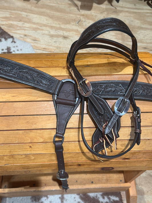 Professional’s Choice Dark Oil Oak leaf Browband Headstall & Breast Collar Tack set