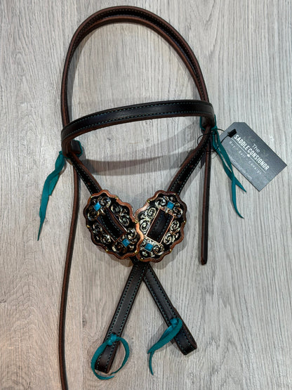 Scalloped Oval Turquoise Color Stitch Browband Headstall– Premium Amish Leather by Spur Creek Tack