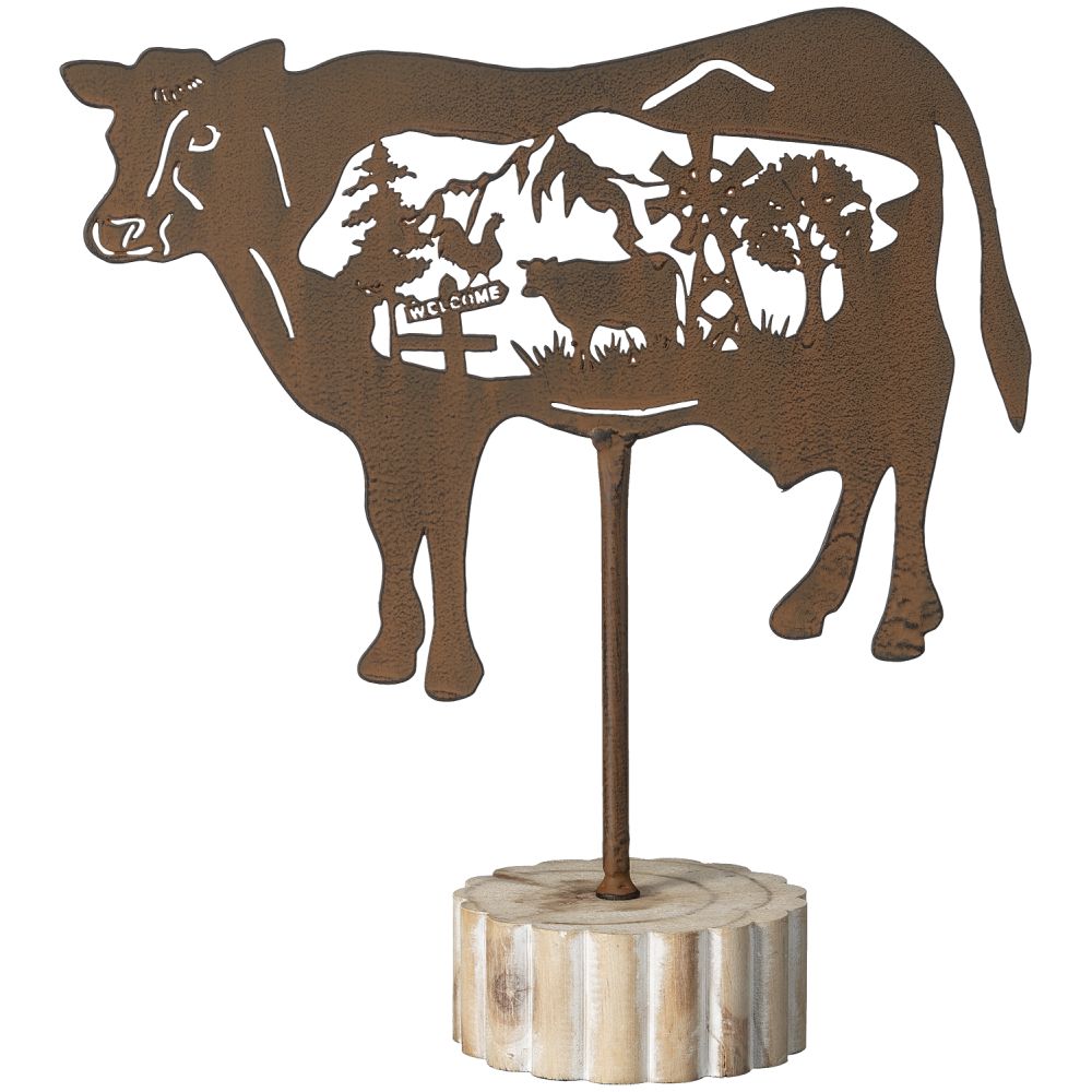 Tabletop Cow Cutout with Mountain Scene