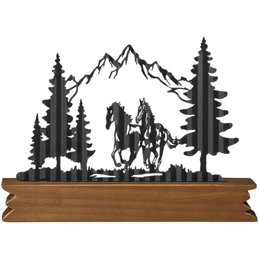 Two Horses/Trees/Mountains Metal Decor