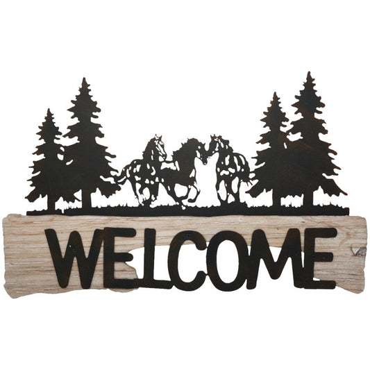 Metal & Wood Welcome Horse Sign