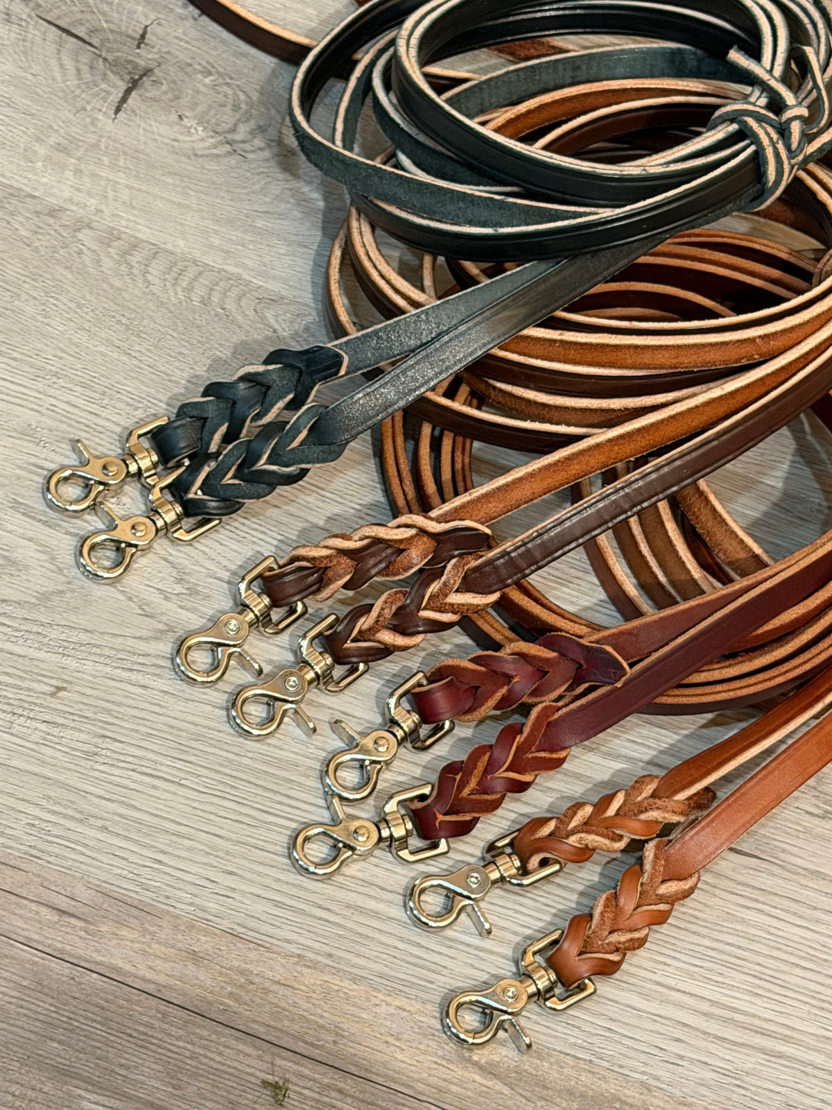 Braided End Leather Split Reins 8’ w/Snap Ends - Choose Color