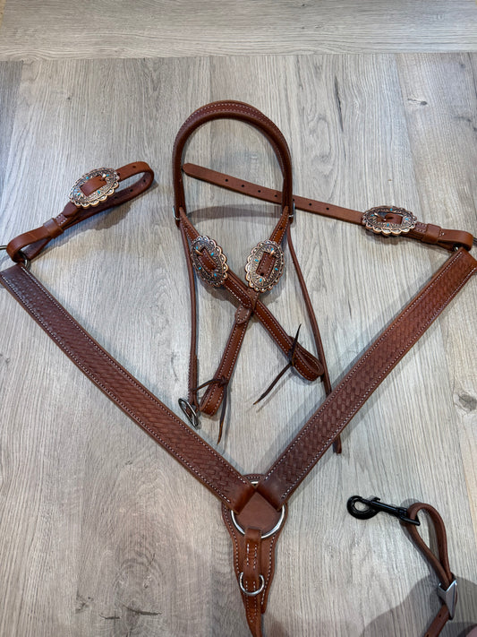 Copper Oval Turquoise Breast Collar – Premium Amish Leather by Spur Creek Tack